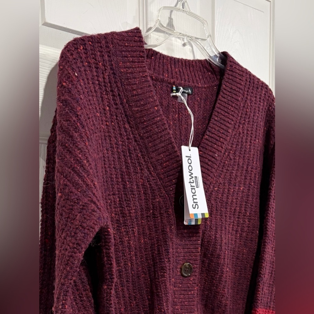 Smartwool Women's Medium Cozy Lodge Cropped Cardigan Sweater Eggplant NWT - Picture 2 of 10